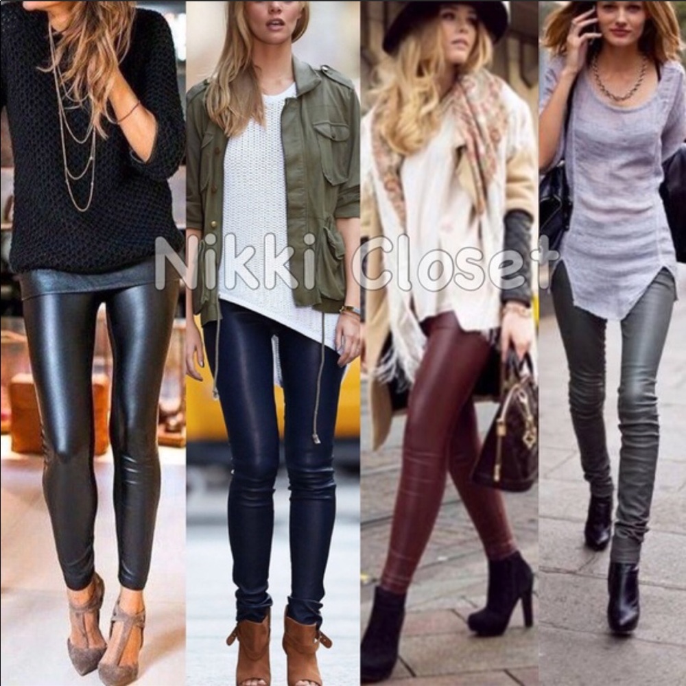 High Waist Leggings Faux Leather LINED BEST SELLER - Picture 2 of 4